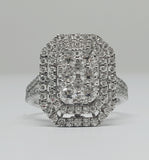 14k White Gold Double Halo Diamond Cluster Fashion Ring - DFR-25963