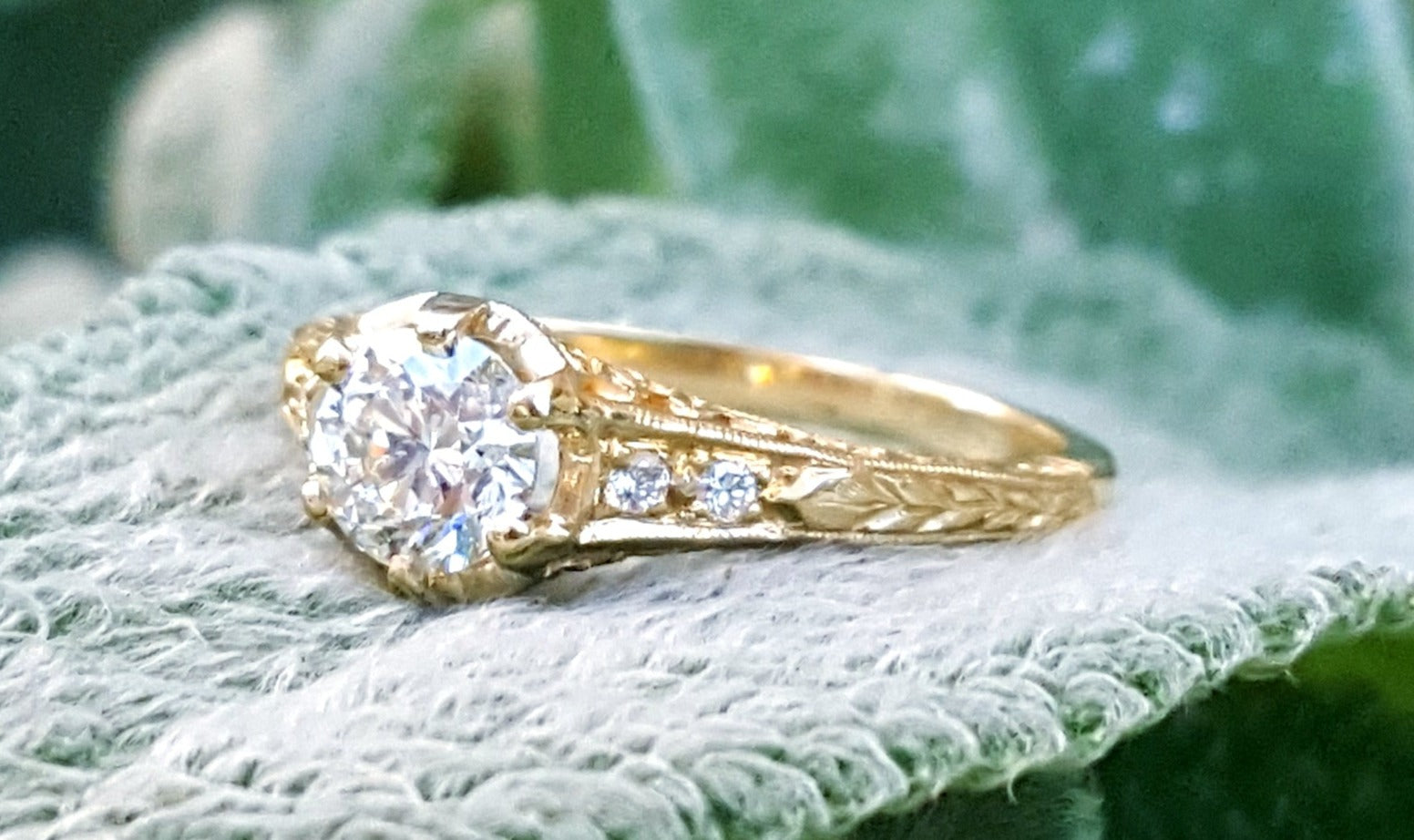 14k Yellow Gold Vintage Style Diamond Engagement Ring - DSR-23458