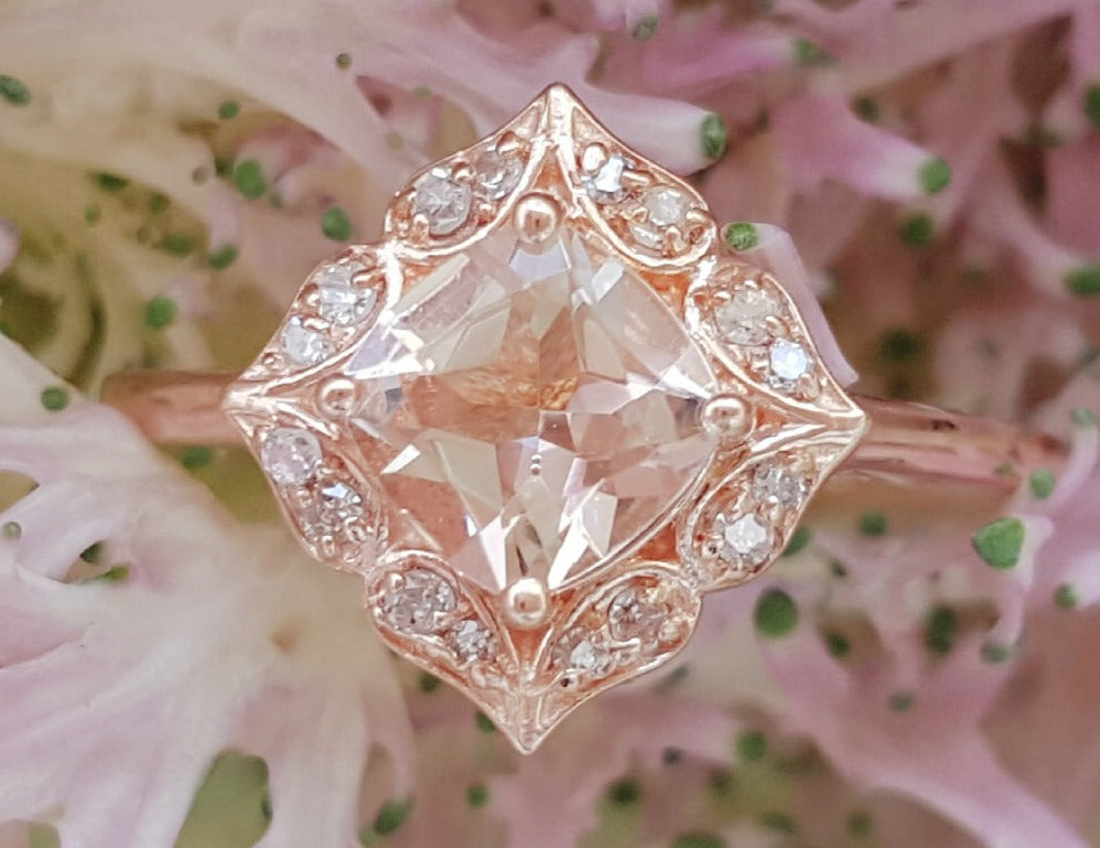 2 Row Morganite Engagement Ring In 14K Rose Gold