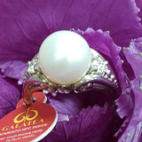 14k White Gold Fresh Water Pearl & Diamond Momento Ring   DCR-24627