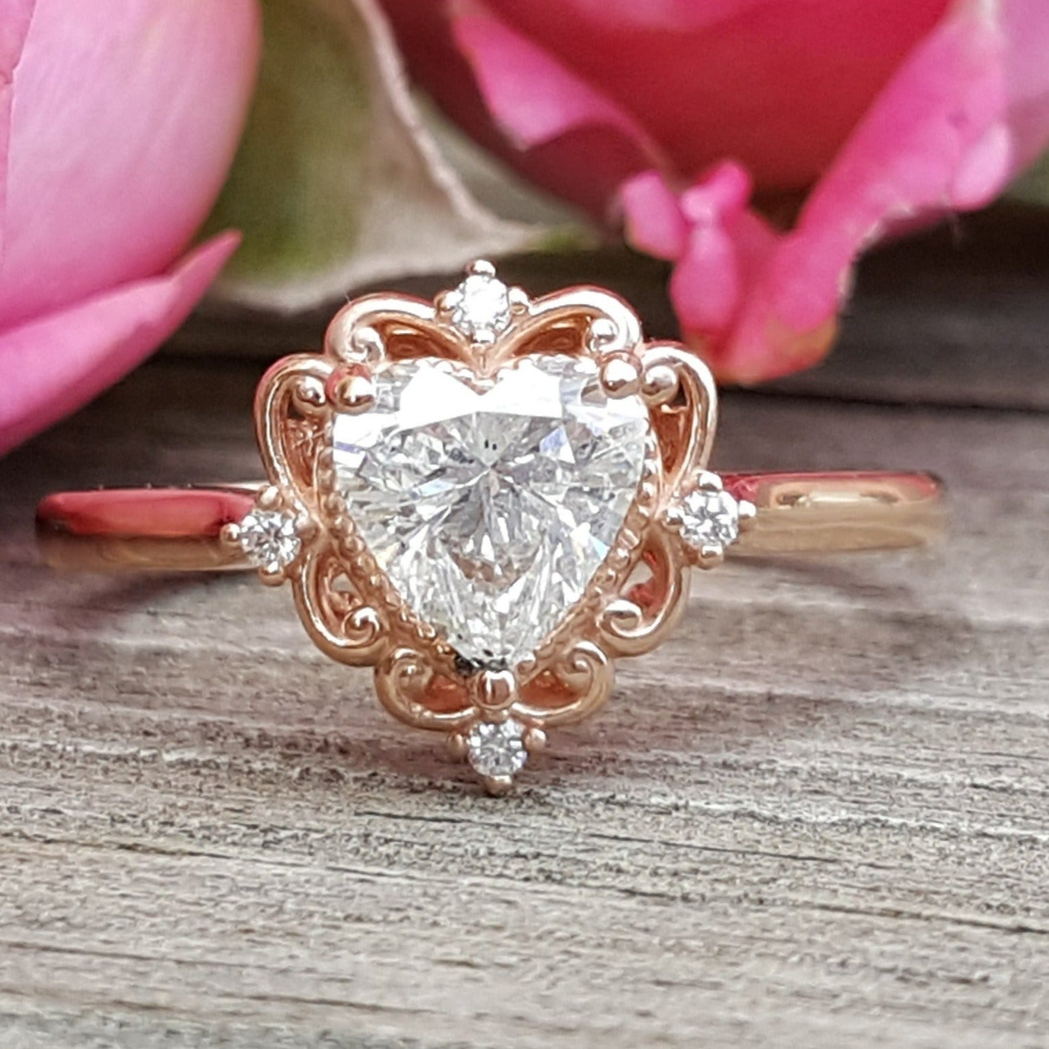 Silver Zircon Pink Heart Adjustable Ring