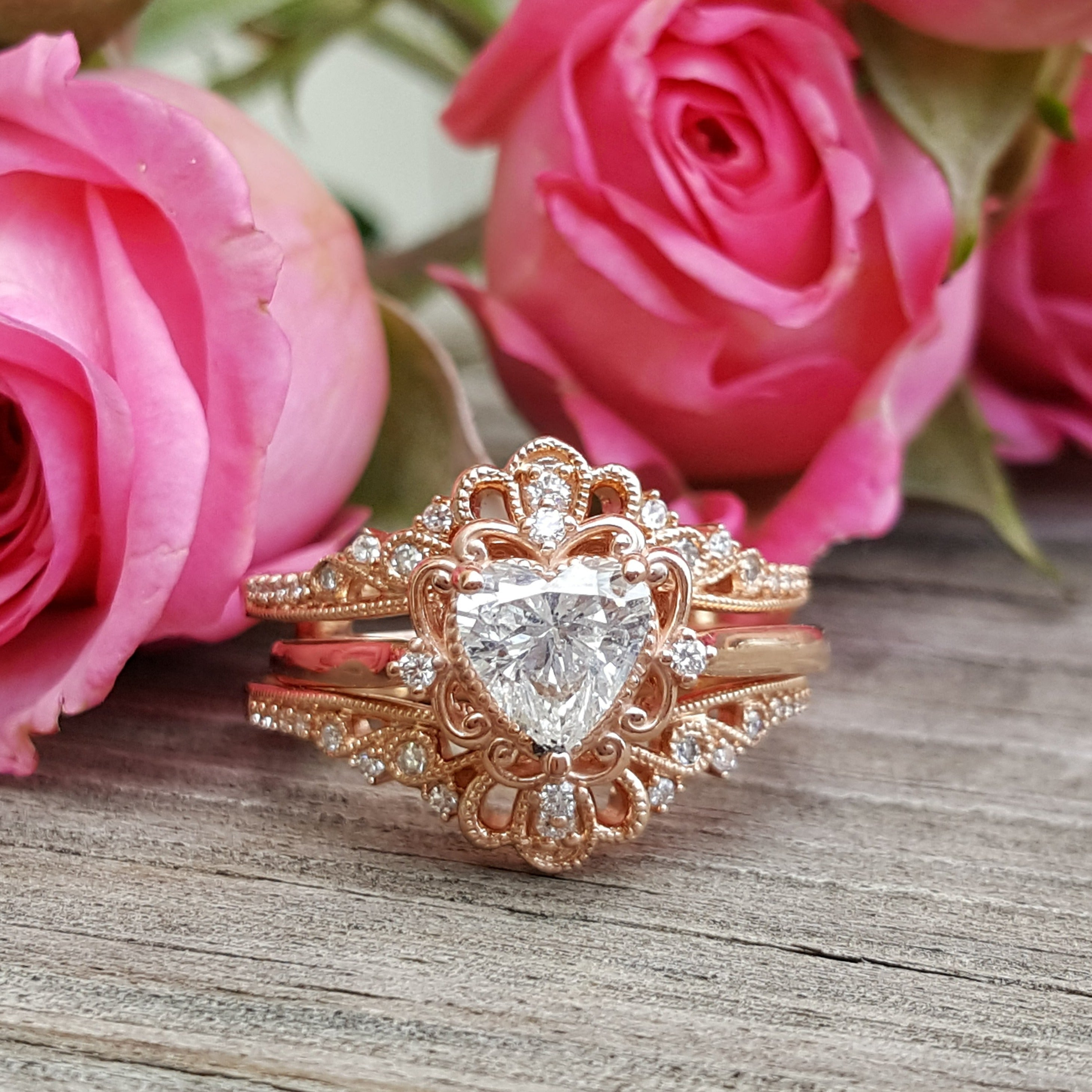 Rose Gold Engagement Ring Heart Shaped Morganite Ring Antique Eternity  Diamond Women Retro Unique Promise Bridal Gift Wedding Claw Prongs - Etsy