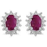 14k White Gold Oval Ruby & Diamond Stud Earrings - DER-25642