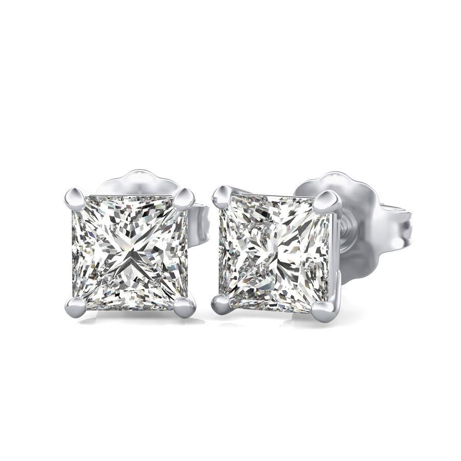 14k White Gold .88 CTW Princess Cut Diamond Stud Earrings DER-25848