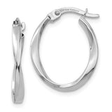 14k White Gold Oval Twist Hoop Earrings GER-23301