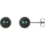 14k White Gold 7mm Black Pearl Stud Earrings GER-23489