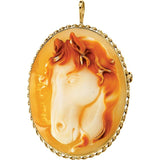 14k Yelllow Gold Horse Carnelian Cameo Brooch Pendant  GPD-19918