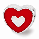 Sterling Silver Reflections Red Enamel Heart Bead REF-12259