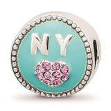 Sterling Silver NY Enameled Reflections Bead with Pink and Clear Stones REF-12197