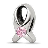 Sterling Silver Ribbon with Pink CZ Reflections Bead REF-12234
