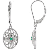 Sterling Silver Emerald Filigree Dangle Earrings SDM-10757