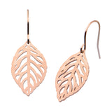 Stainless Steel Rose Gold Color Leaf Dangle Earrings -  SSJ-10780
