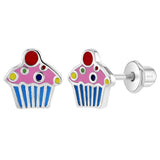 Sterling Silver Colorful Cupcake Earrings   SSJ-11935