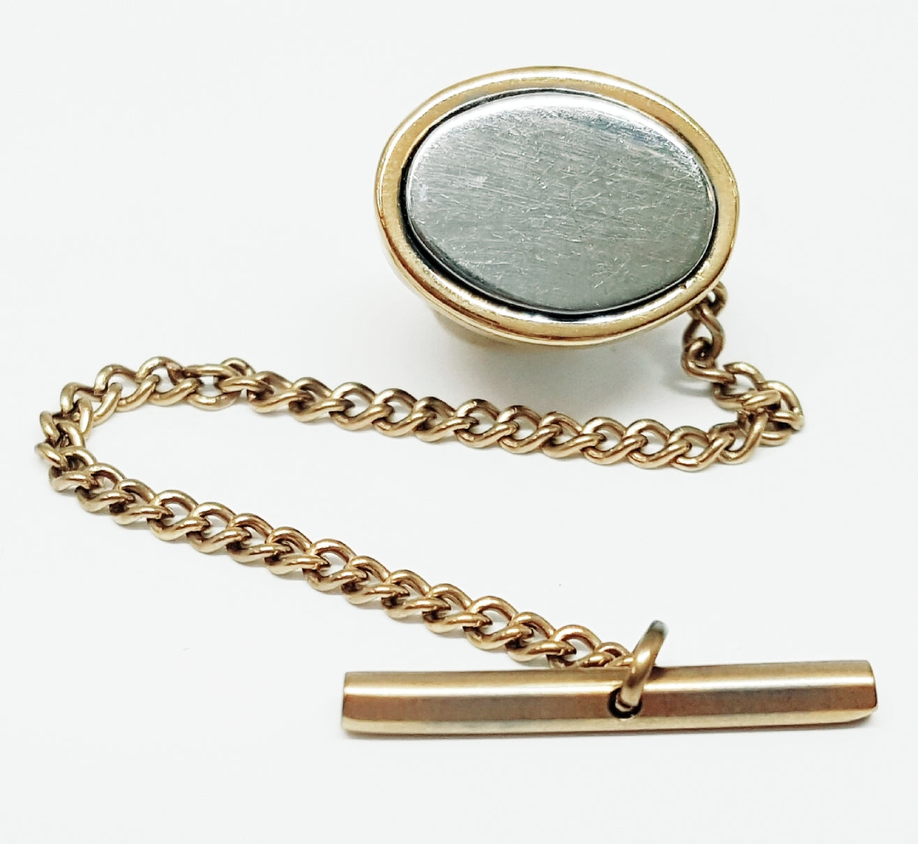Two-tone Oval Engravable Tie Tack SSJ-12204