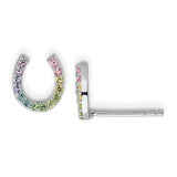Sterling Silver Rainbow Crystal Horse Shoe Earrings   SSJ-12802
