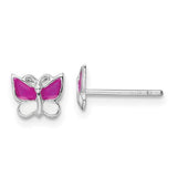 Sterling Silver Pink and White Butterfly Earrings   SSJ-12258