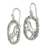 Sterling Silver Oval Horse Dangle Earrings SSJ-12671