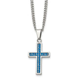 Chisel Stainless Steel Blue Carbon Fiber Cross Pendant SSJ-12701