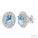 7x5mm Oval Cut Aquamarine and 3/8 Ctw Round Cut Diamond Earrings in 14K White Gold