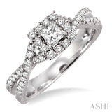 5/8 Ctw Diamond Engagement Ring with 1/5 Ct Princess Cut Center Stone in 14K White Gold