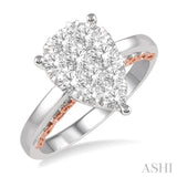 1 Ctw Round Diamond Lovebright Pear Shape Engagement Ring in 14K White and Rose Gold