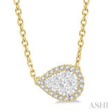 1/3 Ctw Reclining Pear Shape Lovebright Round Cut Diamond Necklace in 14K Yellow and White Gold