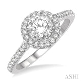 3/4 Ctw Diamond Ladies Engagement Ring with 1/2 Ct Round Cut Center Stone in 14K White Gold
