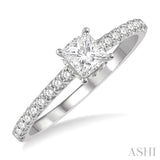 5/8 Ctw Princess Center Stone Ladies Engagement Ring with 3/8 Ct Princess Cut Center Stone in 14K White Gold