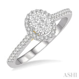 1/3 Ctw Round Diamond Lovebright Oval Shape Halo Engagement Ring in 14K White and Yellow Gold