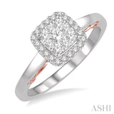 1/3 Ctw Cushion Shape Lovebright Round Cut Diamond Ring in 14K White and Rose Gold