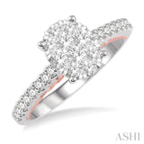 3/4 Ctw Oval Shape Lovebright Diamond Cluster Ring in 14K White and Rose Gold