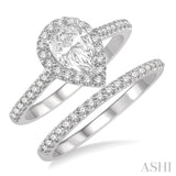 1/2 Ctw Diamond Wedding Set With 3/8 Ctw Pear Cut Engagement Ring and 1/10 Ctw Wedding Band in 14K White Gold