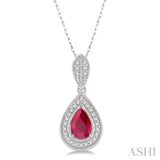 1/10 ctw Pear Shape 6x4mm Ruby & Round Cut Diamond Precious Pendant With Chain in 10K White Gold