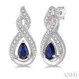 1/8 ctw Entwined Pear Shape 5x3mm Sapphire & Round Cut Diamond Precious Earring in 10K White Gold