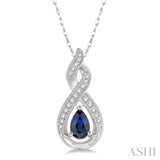 1/10 ctw Entwined Pear Shape 6x4mm Sapphire & Round Cut Diamond Precious Pendant With Chain in 10K White Gold