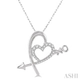 1/8 ctw Crisscross Merged Hearts Round Cut Diamond Pendant With Chain in 10K White Gold