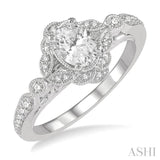 5/8 ctw Lattice Oval and Round Cut Diamond Ladies Engagement Ring with 3/8 Ct Oval Cut Center Stone in 14K White Gold