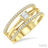 1/3 ctw Three Row Layered Baguette & Round  Diamond Fashion Ring in 14K Yellow Gold