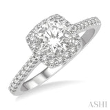 1 ctw Cushion Shape Diamond Engagement Ring With 3/4 Ctw Round Cut Center Stone in 14K White Gold
