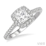 1 ctw Cushion Shape Round Cut Diamond Engagement Ring With 3/4 Princess Cut Center Stone in 14K White Gold