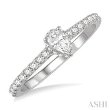 1/2 ctw Round Cut Diamond Engagement Ring With 1/4 ctw Pear Cut Center Stone in 14K White Gold