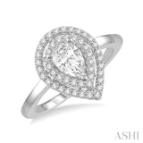 1/2 ctw Twin Halo Round Cut Diamond Engagement Ring With 1/4 ctw Pear Cut Center Stone in 14K White Gold