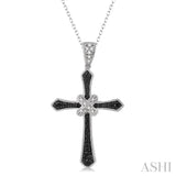 1/4 Ctw White and Black Diamond Cross Pendant in Sterling Silver with Chain