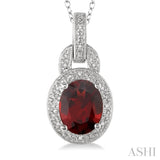 Oval Shape Silver Gemstone & Diamond Pendant