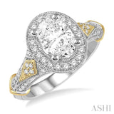 3/8 Ctw Round Diamond Oval Shape Semi-Mount Engagement Ring in 14K White and Yellow Gold