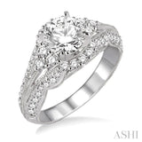 1 1/10 ctw Round Cut Diamond Ladies Engagement Ring with 1/2 Ct Round Cut Center Stone in 14K White Gold