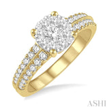 7/8 Ctw Round Shape Lovebright Diamond Cluster Ring in 14K Yellow and White Gold