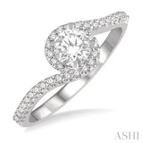 1/2 Ctw Embraced Round Cut Diamond Ladies Engagement Ring with 1/3 Ct Round Cut Center Stone in 14K White Gold