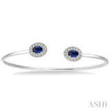 Oval Shape Gemstone & Diamond Open Cuff Bangle