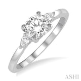 1/4 ctw Round Center Pear Cut Diamond Semi-Mount Engagement Ring in 14K White Gold